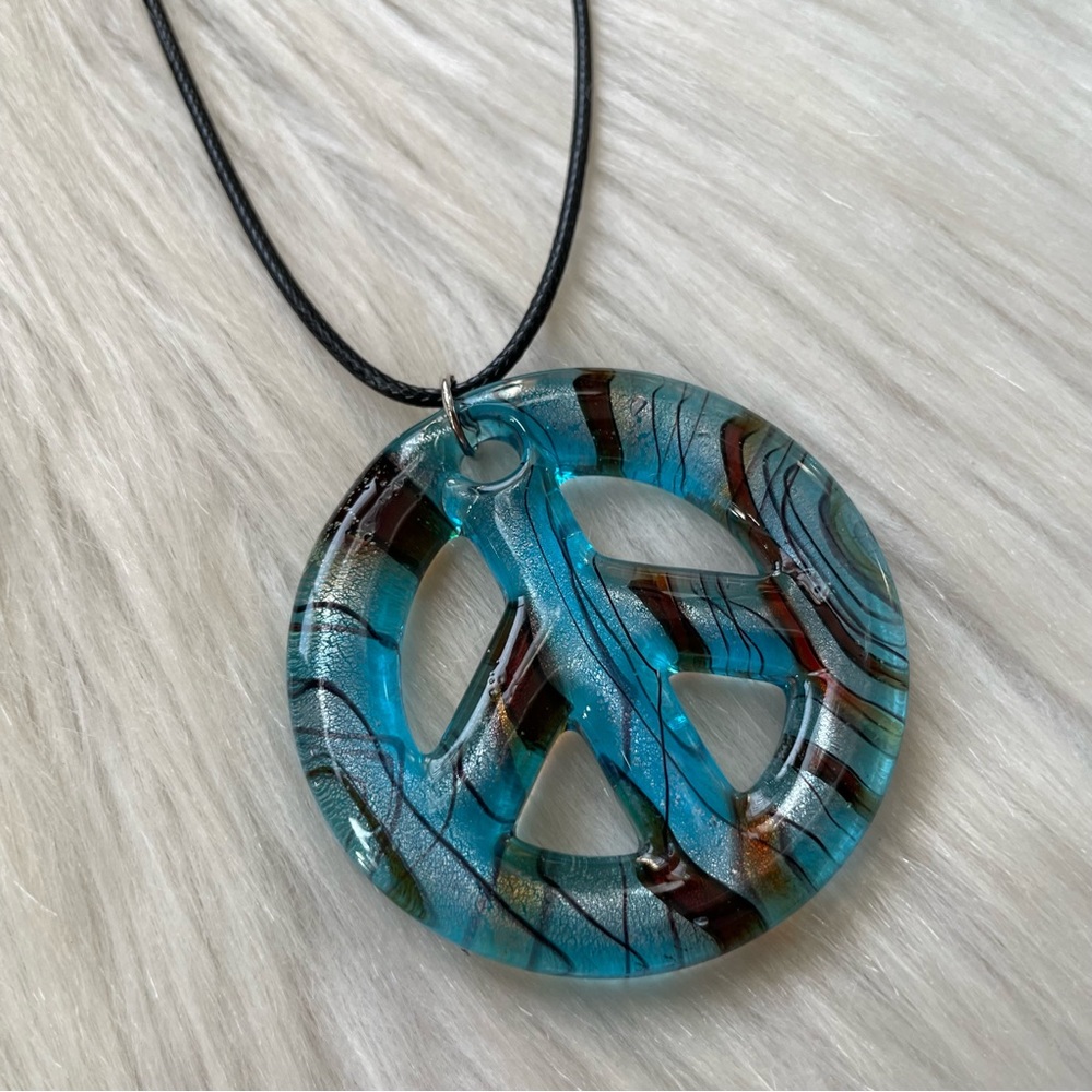 Glass art peace sign necklace